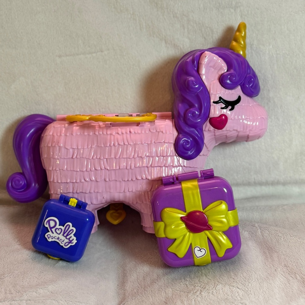 Polly Pocket Set of 3: Mini Square Beach Compact,‎ Space, and Pink Unicorn Case